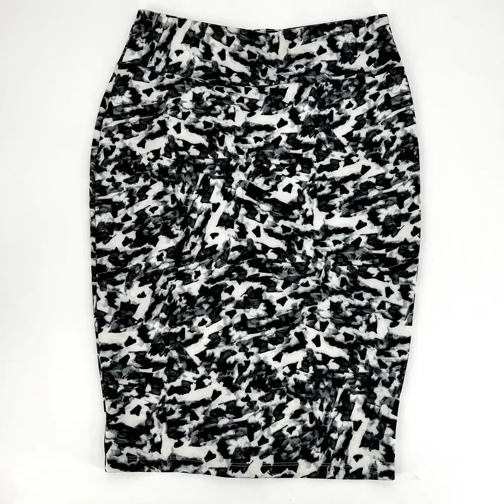 Carmen Marc Valvo Womens Pencil Skirt Abstract Black White Brushstroke Size L